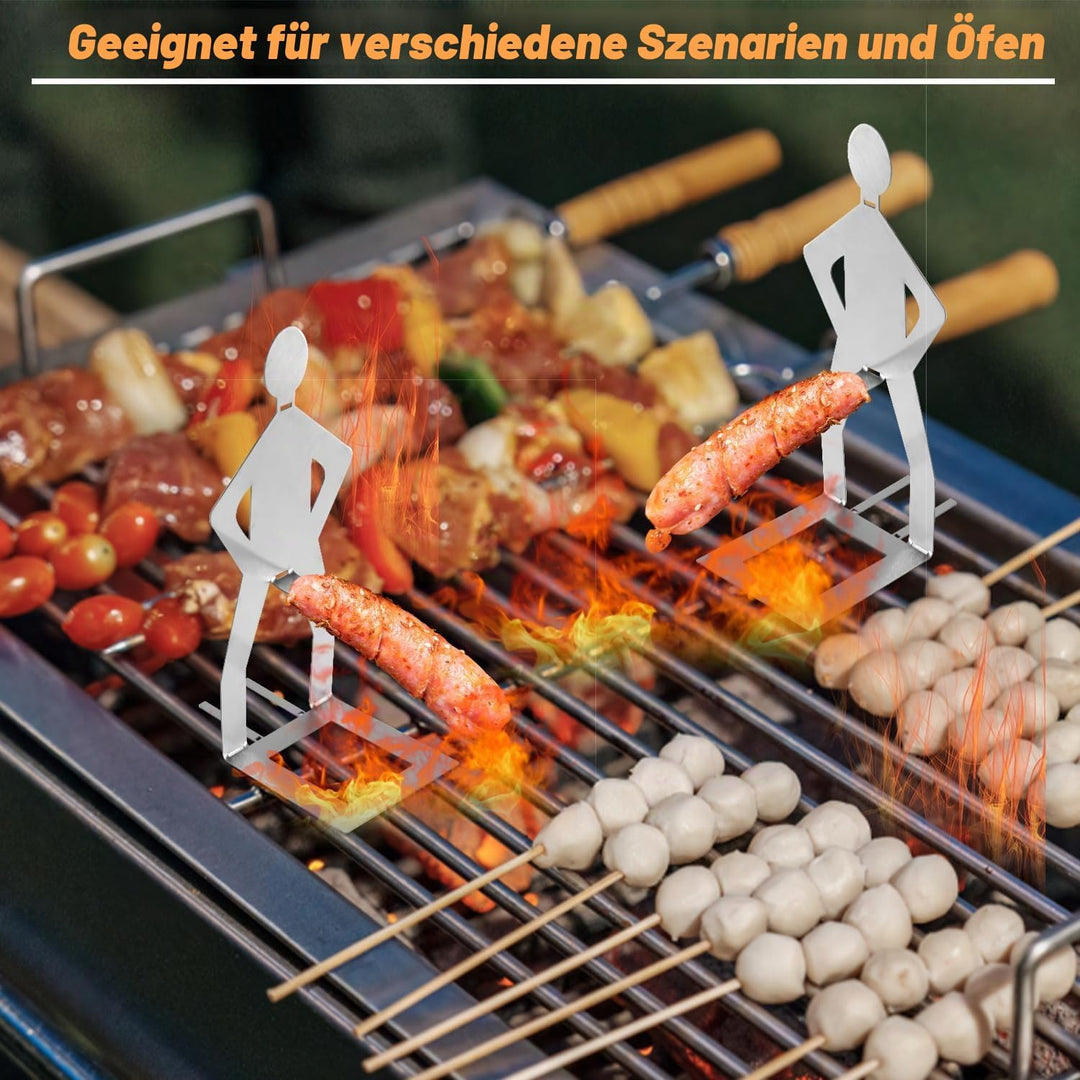 4stk Lustiger BBQ Hotdog Halter, Wurstbräter Ständer in Männerform aus Edelstahl Tragbares Neuartige