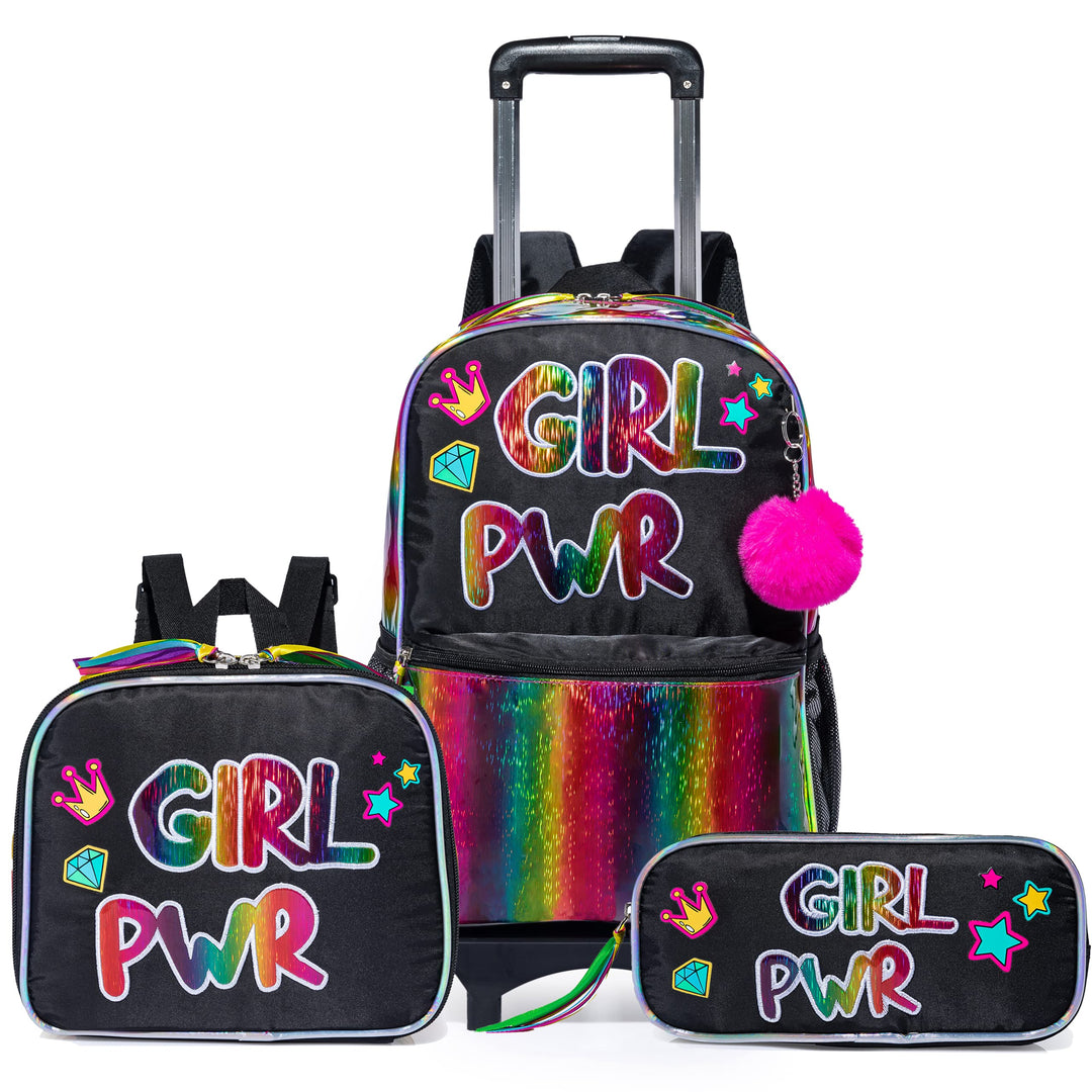Egchescebo kids Rolling Kid Travel Toddler Duffle Bag Detachable Backpack for Girls Pink Black-mädch