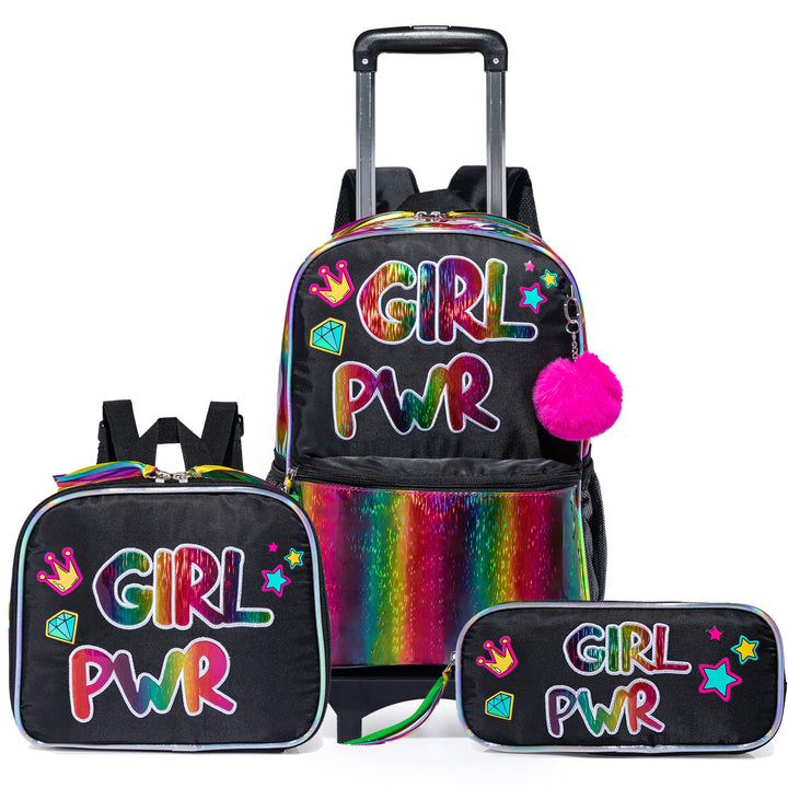 Egchescebo kids Rolling Kid Travel Toddler Duffle Bag Detachable Backpack for Girls Pink Black-mädch