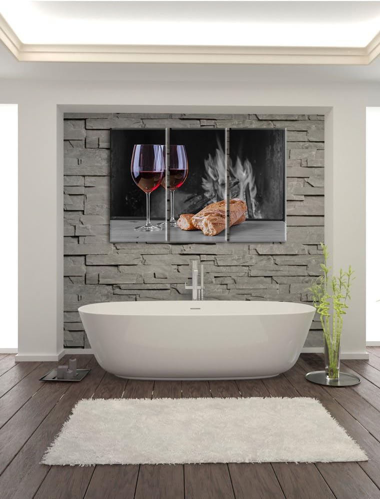 Pixxprint Baguette Wein Picknick als Leinwandbild/Grösse: 3 Teilig (120x80) cm/Wandbild/Kunstdruck/f