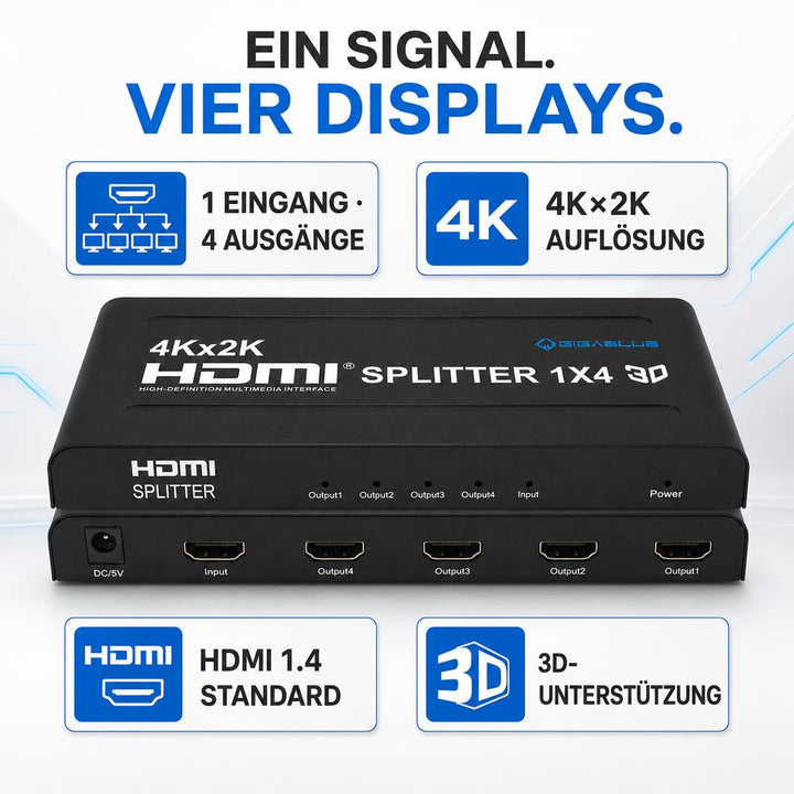GigaBlue Ultra 4K *HDMI 1.4* Splitter 4K 30Hz für TV, Reciever, Konsole u.v.m. (Splitter 1 IN 4 OUT)
