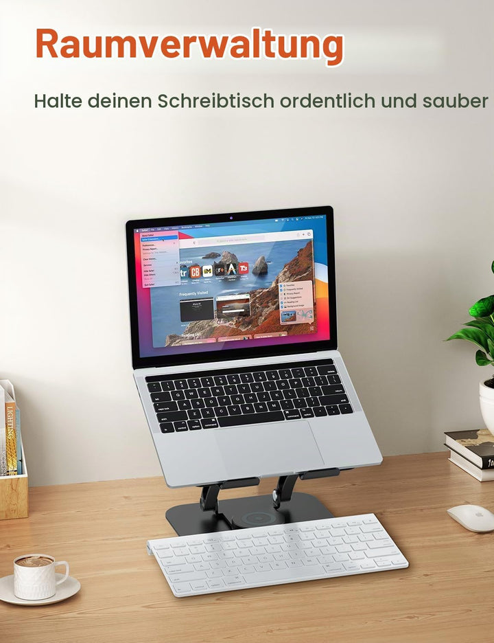Laptop Ständer mit 360° Drehbarer Basis, Ergonomisch Laptopständer Höhenverstellbar, Laptop Erhoehun
