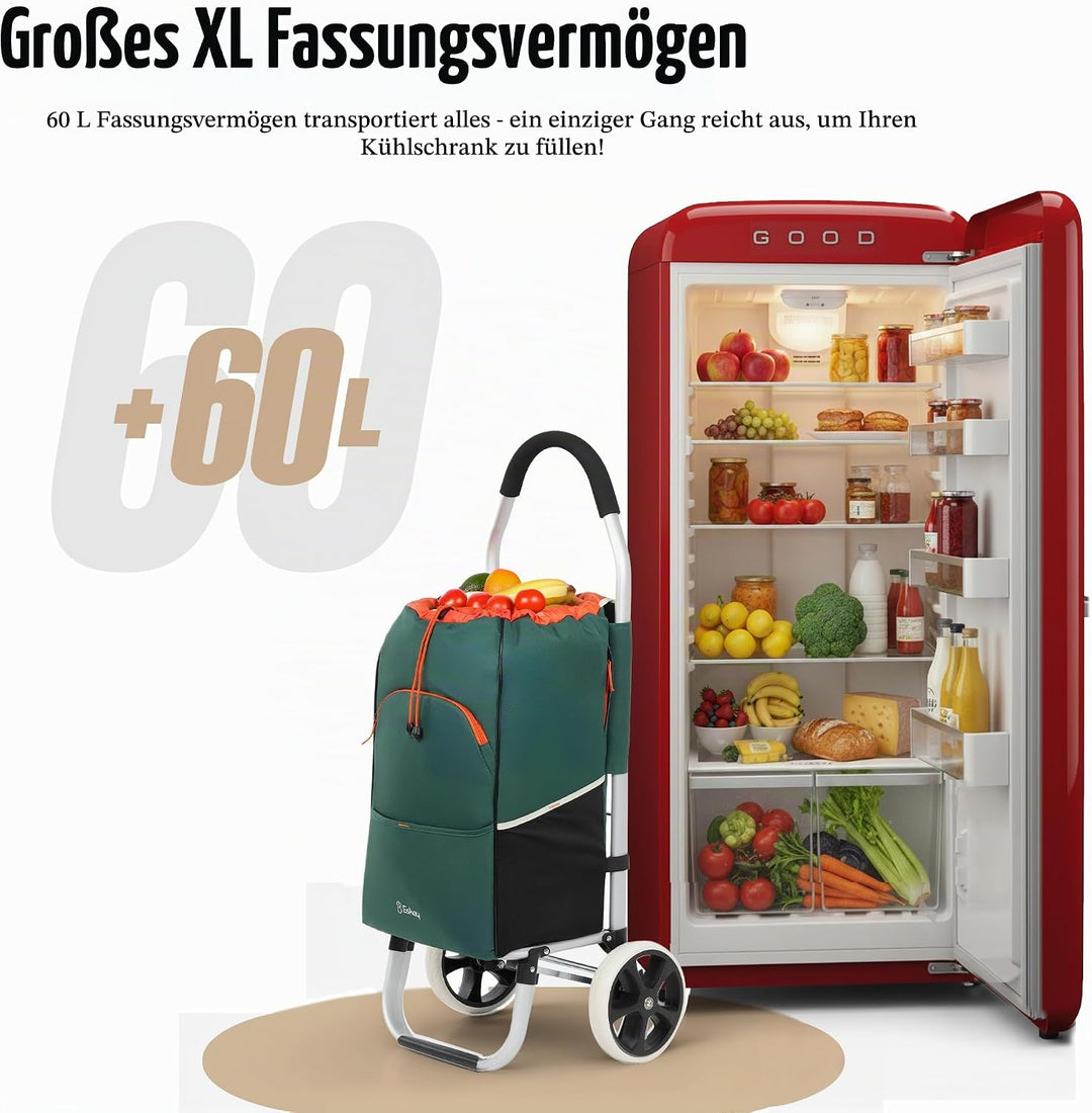 Eskey Boodschappentrolley met koelvak - Waterdicht - Opvouwbare Boodschappenwagen - Grote Wielen (Fo