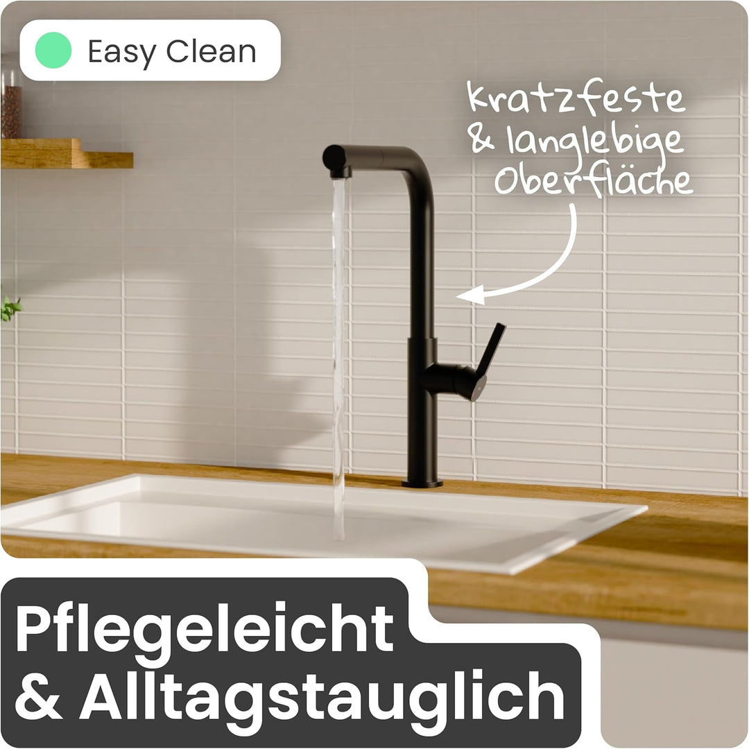 Niederdruck Küchenarmatur | Wasserhahn Küche | Mischbatterie | mit herausziehbarem Auslauf | 360° sc
