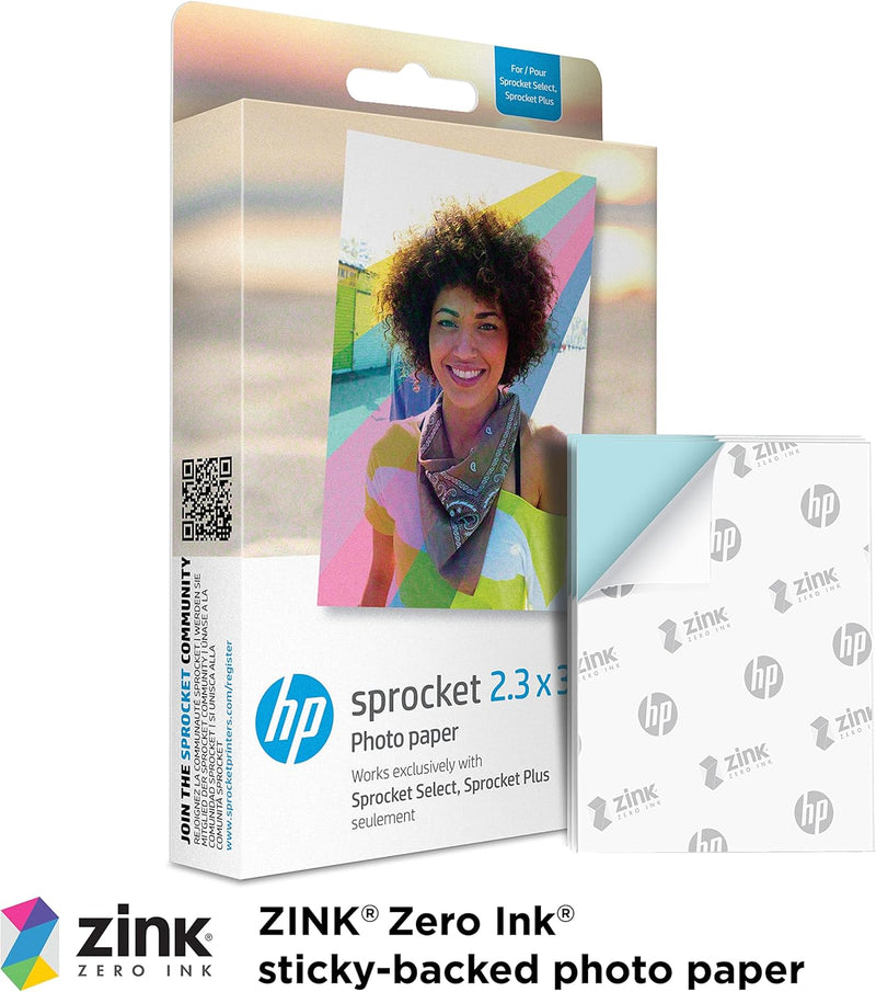 HP Sprocket Portable 5.8x8.7 cm Sofortbilddrucker (Weiss) & HP Sprocket 2,3 x 3,4 Premium Instant Zi