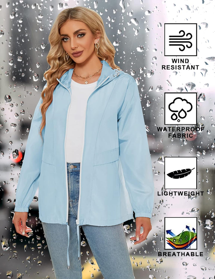 Regenjacke Damen Wasserdicht Leicht Regenmantel Windbreaker Packbar Dünne Regenjacken Windjacke mit