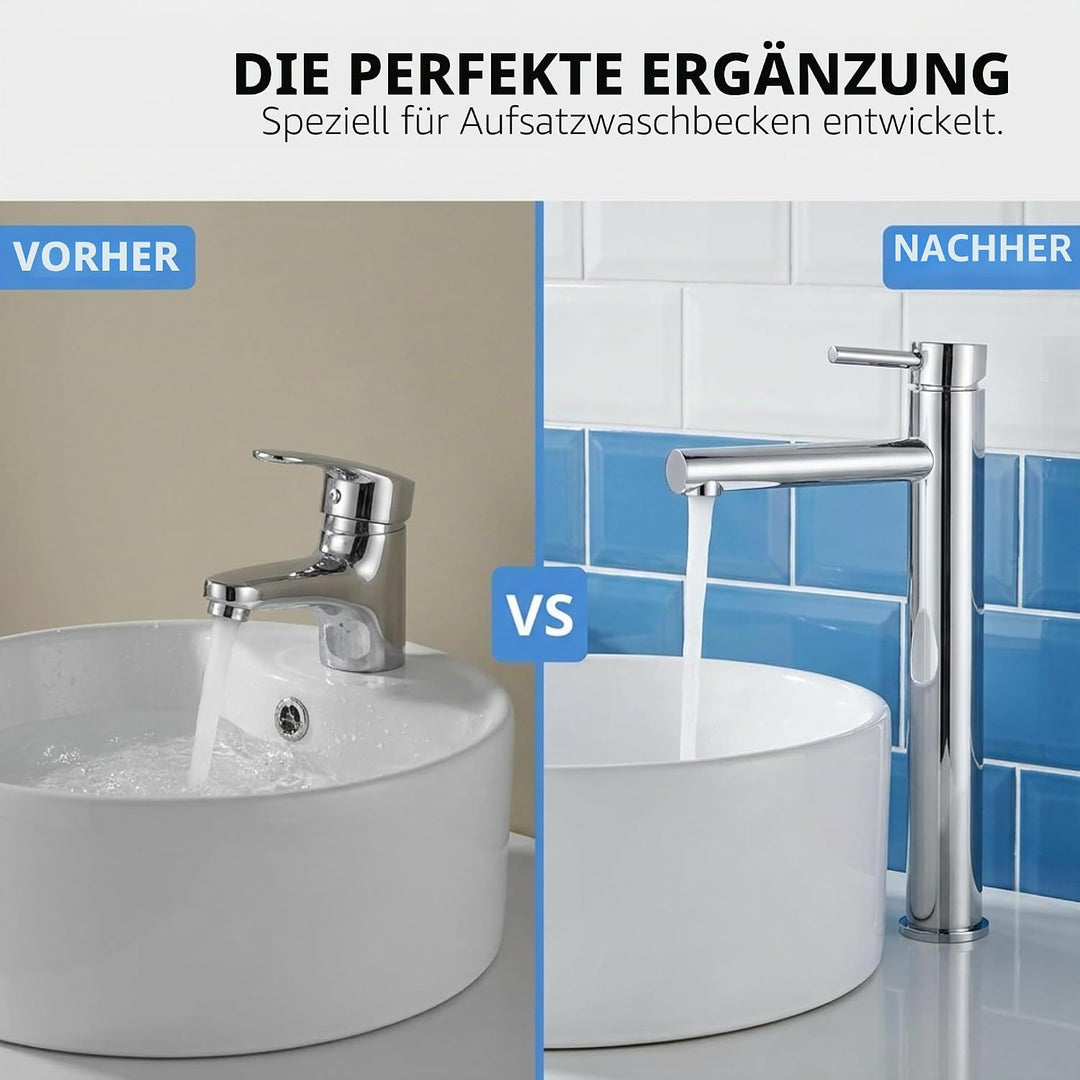 VALAZ Wasserhahn Bad Hoch Verchromt | Einhebelmischer Waschbecken, Warm und Kaltwassermischer, Wasse