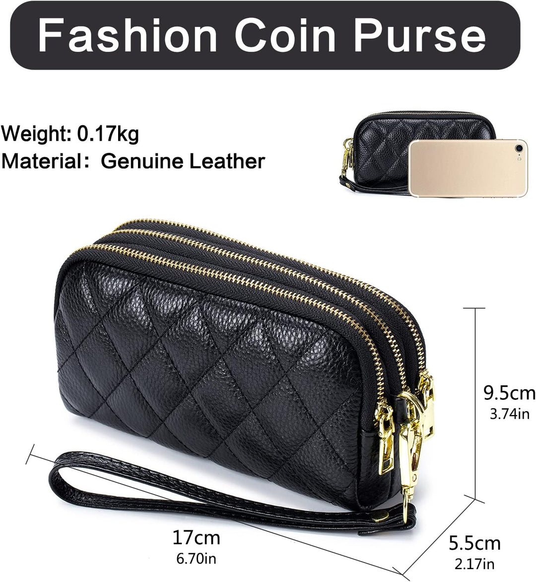 PORRASSO Leder Münzbörse Klein Geldbörse Clutch Wristlet Bag Tragbar Schlüsseltasche Multifunktional