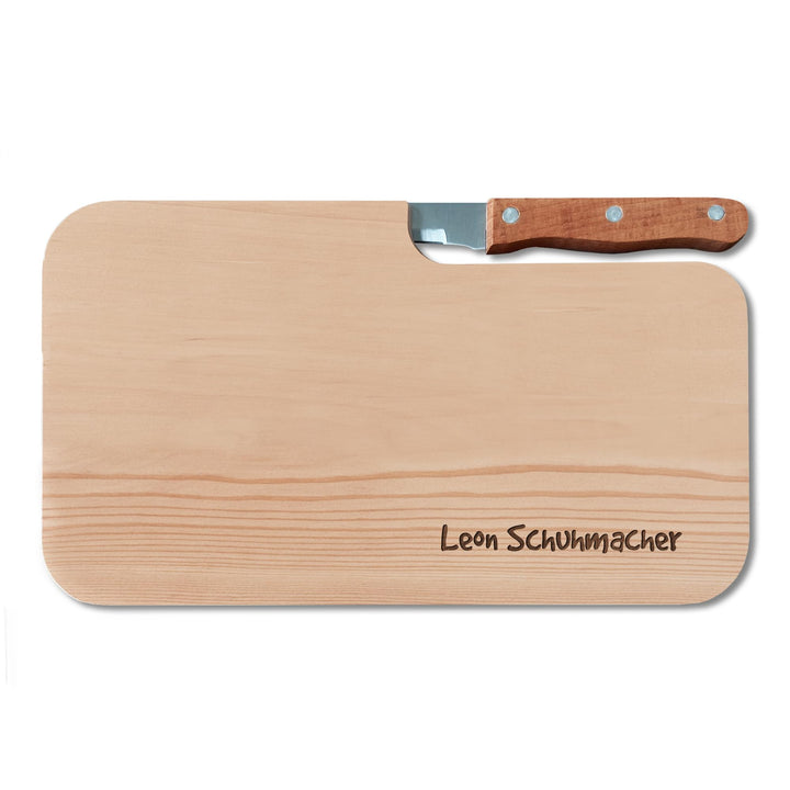 Personalisiertes Frühstücksbrettchen mit Messer, Wunsch-Name oder Text graviert – Geschenk-Idee Gebu