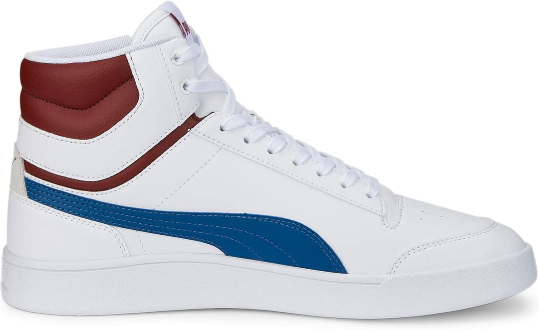 PUMA Unisex Shuffle Mid Sneaker, 45 EU Puma White Lake Blue Intense Red Puma Team Gold