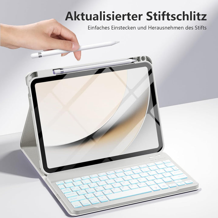 Hülle mit Tastatur für iPad 11 Generation A16/10 Generation (11/10.9 Zoll, 2025/2022), 7-farbige Bel