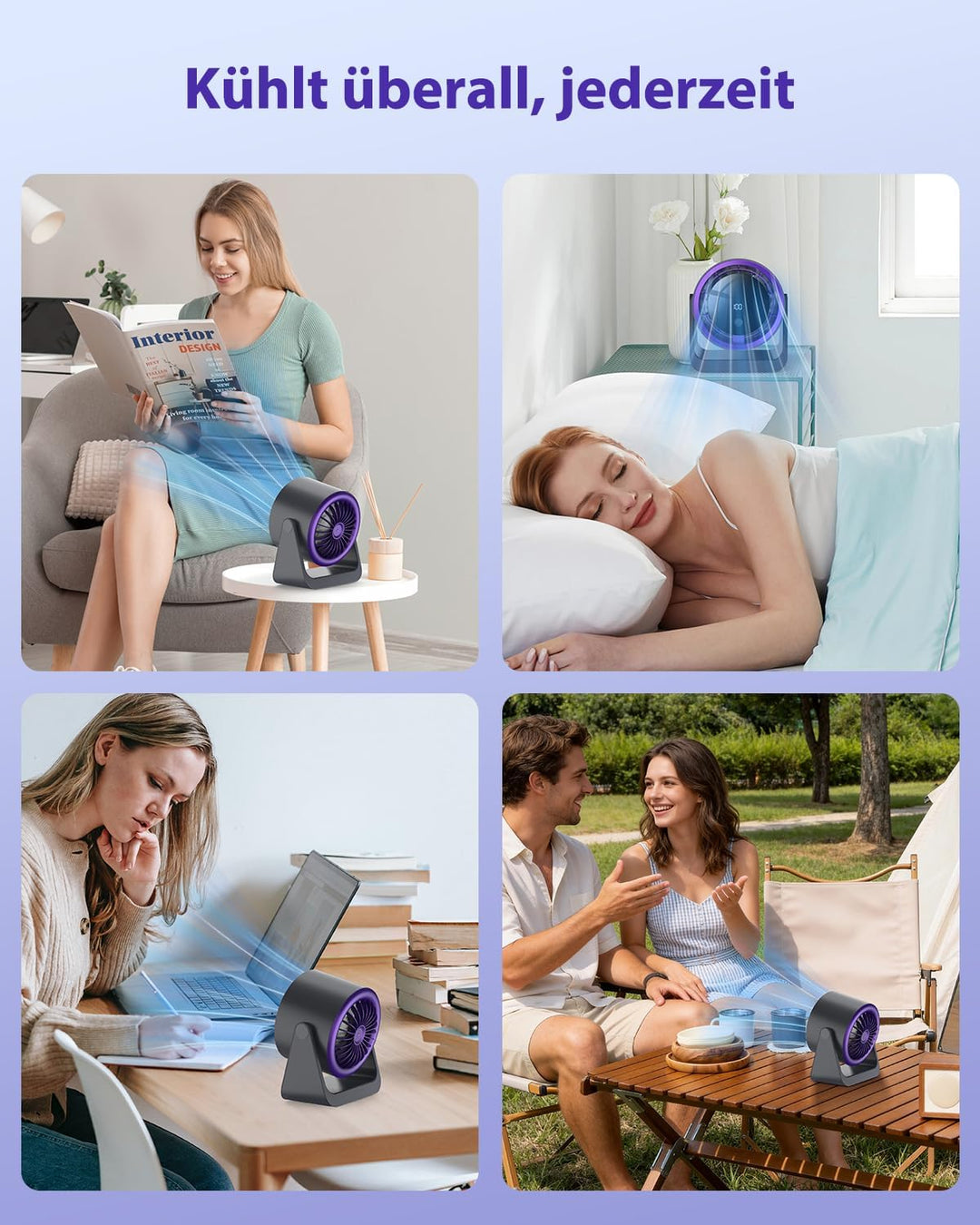 Timiyou Tischventilator Leise mit LED-Anzeige, 100 Geschwindigkeitsstufen, USB-Aufladbar & Tragbar –