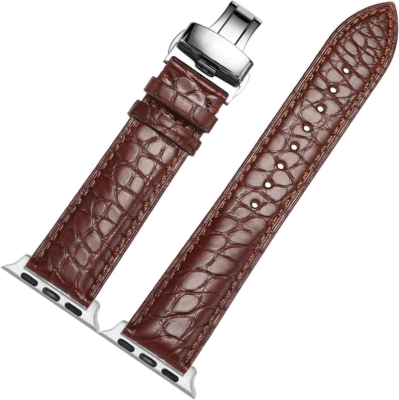 MUENShop Krokodilleder Armband Kompatibel mit Apple Watch 42mm/44mm Original Alligator Leder Ersatzb