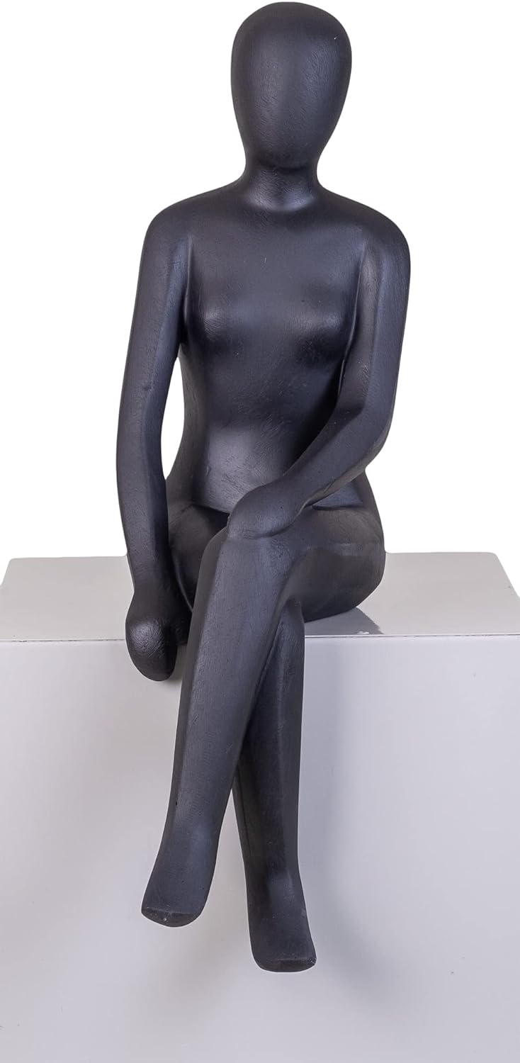 IDYL Moderne Skulptur Figur Sandsteinguss Sitting Women | wetterfest | Farbe schwarz | 13x15x50 cm |