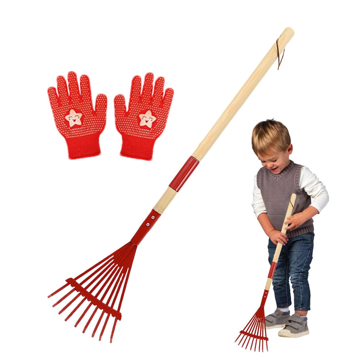 Rechen mit Holzgriff für Kinder, Rasenrechen für Blätter - Set mit Gartenrechen und Handschuhen,Mehr