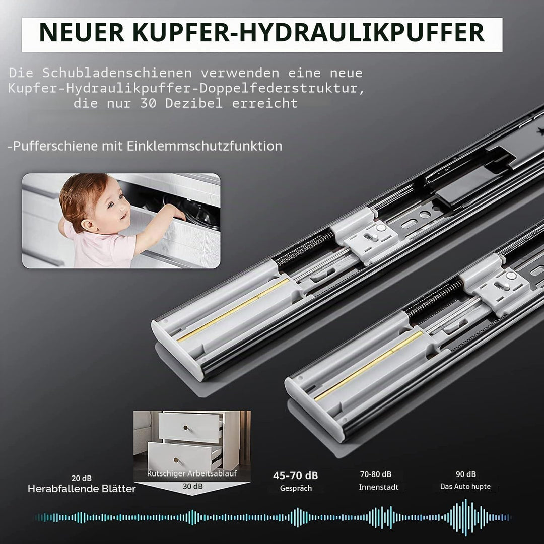 AOLISHENG Schubladenschienen 450 mm, Vollauszug mit Soft-Close und Selbsteinzug für Küchenschubladen