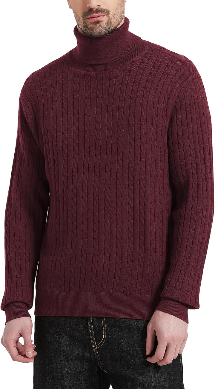 Kallspin Herren Turtleneck Wollmischung Rollkragen Pullover Relaxed Fit Langarm Zopfstrick Jumper, B