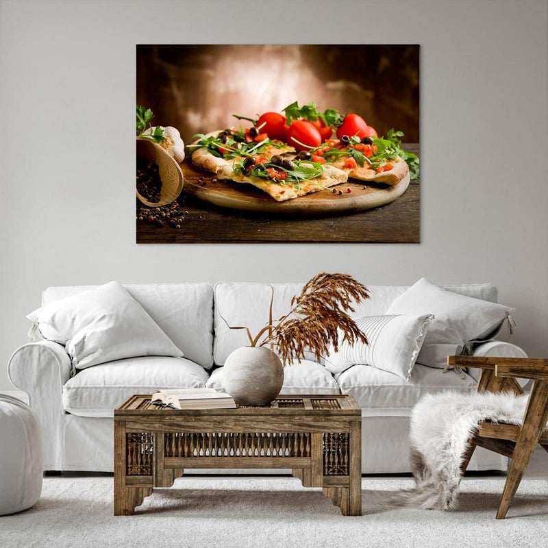 Bilder auf Leinwand 100x70cm Leinwandbild Pizza Vegetarier Italien Essen Gross Wanddeko Bild Schlafz