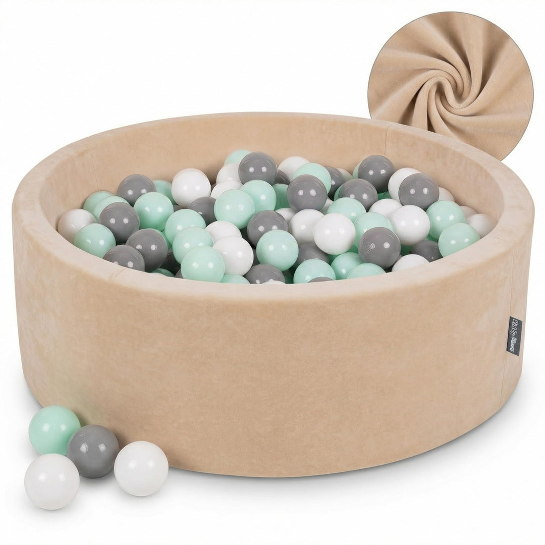 KiddyMoon Rund Bällebad Velvet Bällepool 90X30cm/200 Bälle ∅ 7Cm Ballgruben Für Babys Spielbad Klein