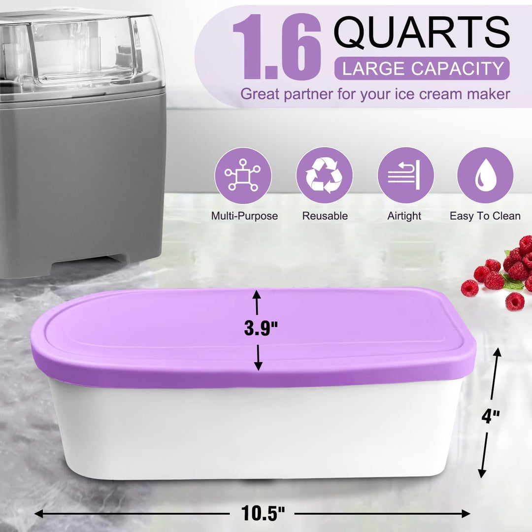 Walfos® Eisbehälter, 2er-Eisbehälterfür Speiseeis, 1.5L Eisbehälter mit Silikon-Deckel, BPA-frei Hau