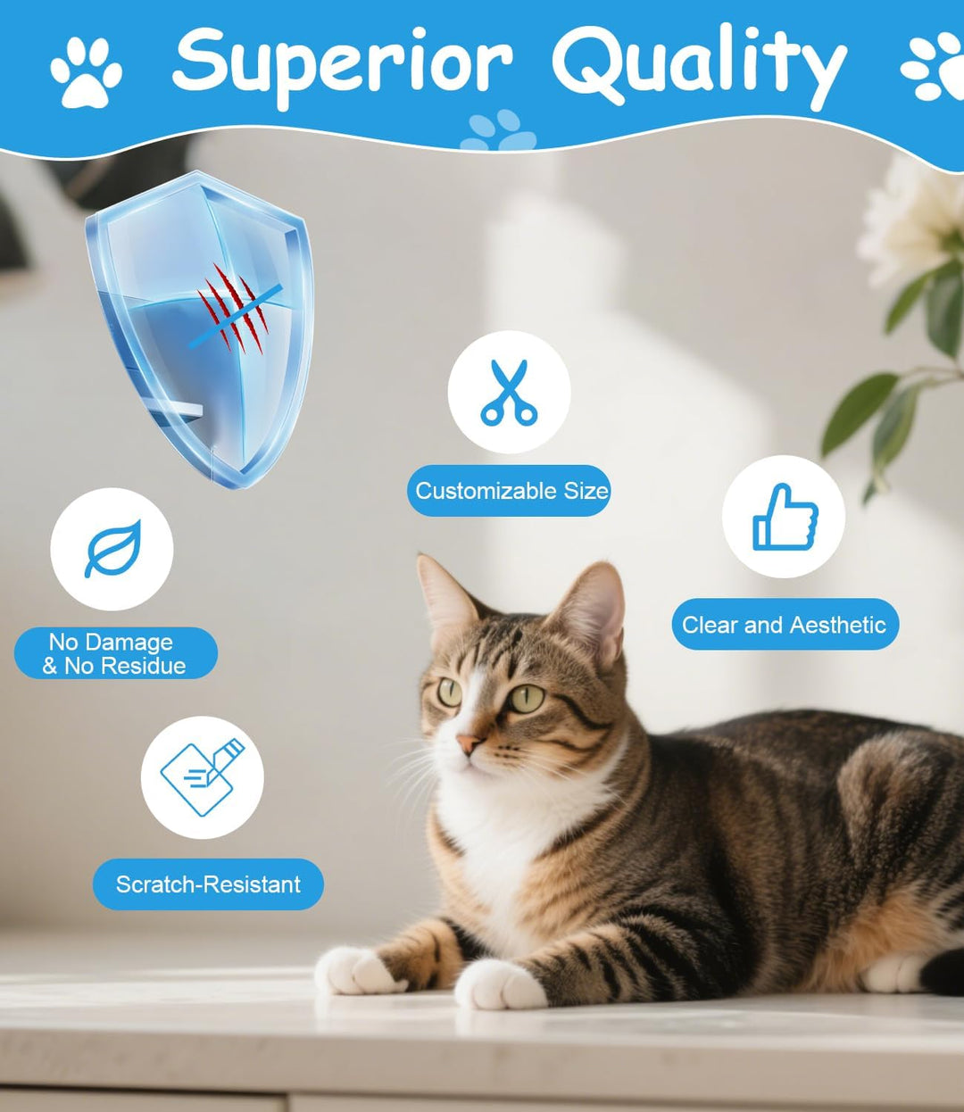 Kratzschutz Sofa Katze, Selbstklebende Kratzfolie 8m x 40cm, Transparent Katzen Kratzschutz für Möbe