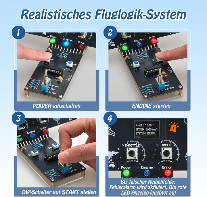 DIY Flugsimulator Lötbausatz mit LCD-Display, Soundeffekten & LED-Anzeigen, STEM Elektronikprojekt m