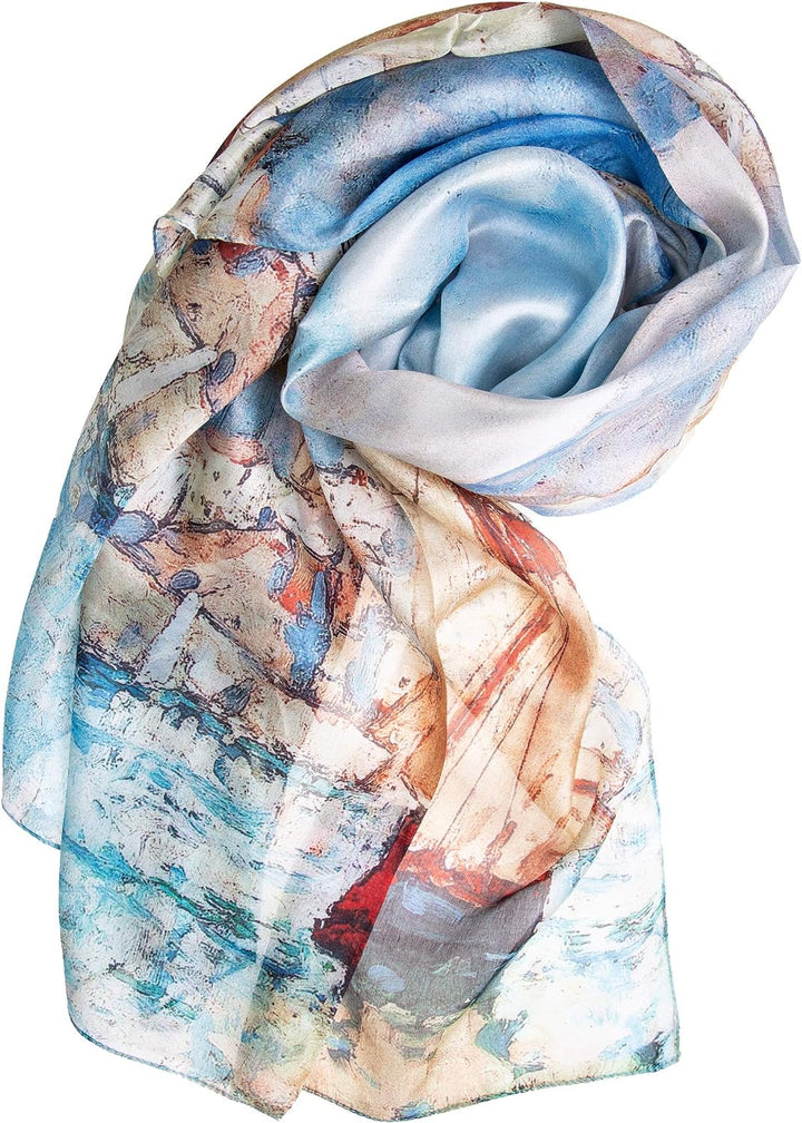 Tinitex Seidenschal Halstuch Schal Chiffon blau maritim 180x110cm