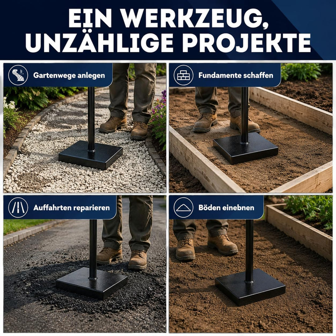 WERKTHOR Boden Stampfer aus Stahl Zerlegbar - Stampfer Bodenverdichter 122 cm hoch mit 20 x 20 cm Gr