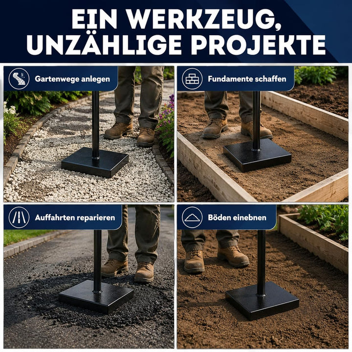 WERKTHOR Boden Stampfer aus Stahl Zerlegbar - Stampfer Bodenverdichter 122 cm hoch mit 20 x 20 cm Gr