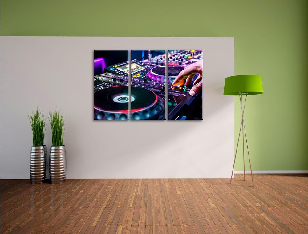Pixxprint Modern beleuchteter DJ Pult als Leinwandbild | Grösse: 3 Teilig (120x80) | Wandbild| Kunst