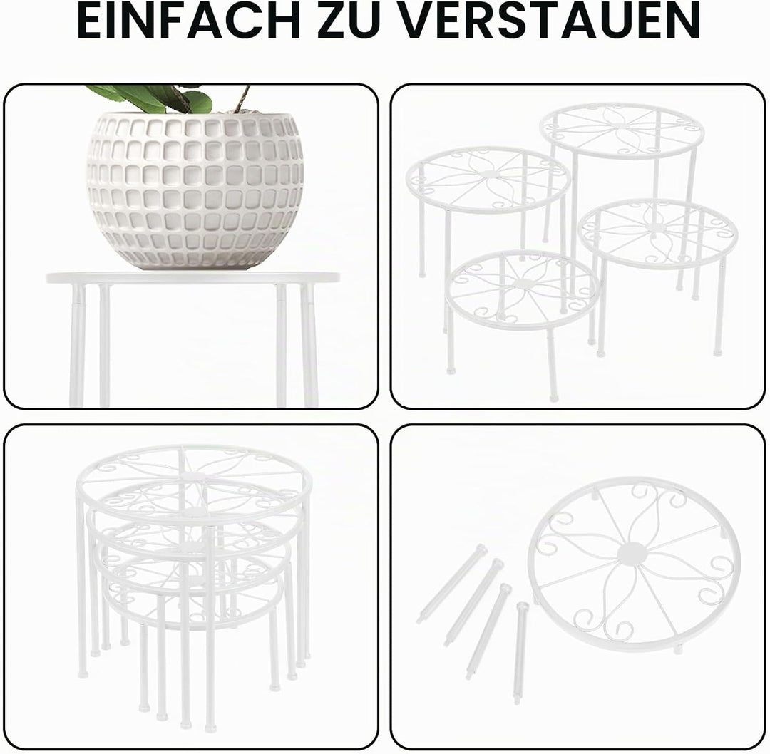 4er Set Blumenhocker Metall für innen, Weiss Blumenbank Blumentopf Wohnzimmer Blumenregal Balkon, Ga
