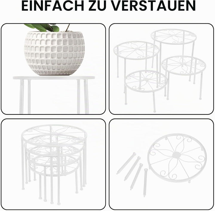 4er Set Blumenhocker Metall für innen, Weiss Blumenbank Blumentopf Wohnzimmer Blumenregal Balkon, Ga