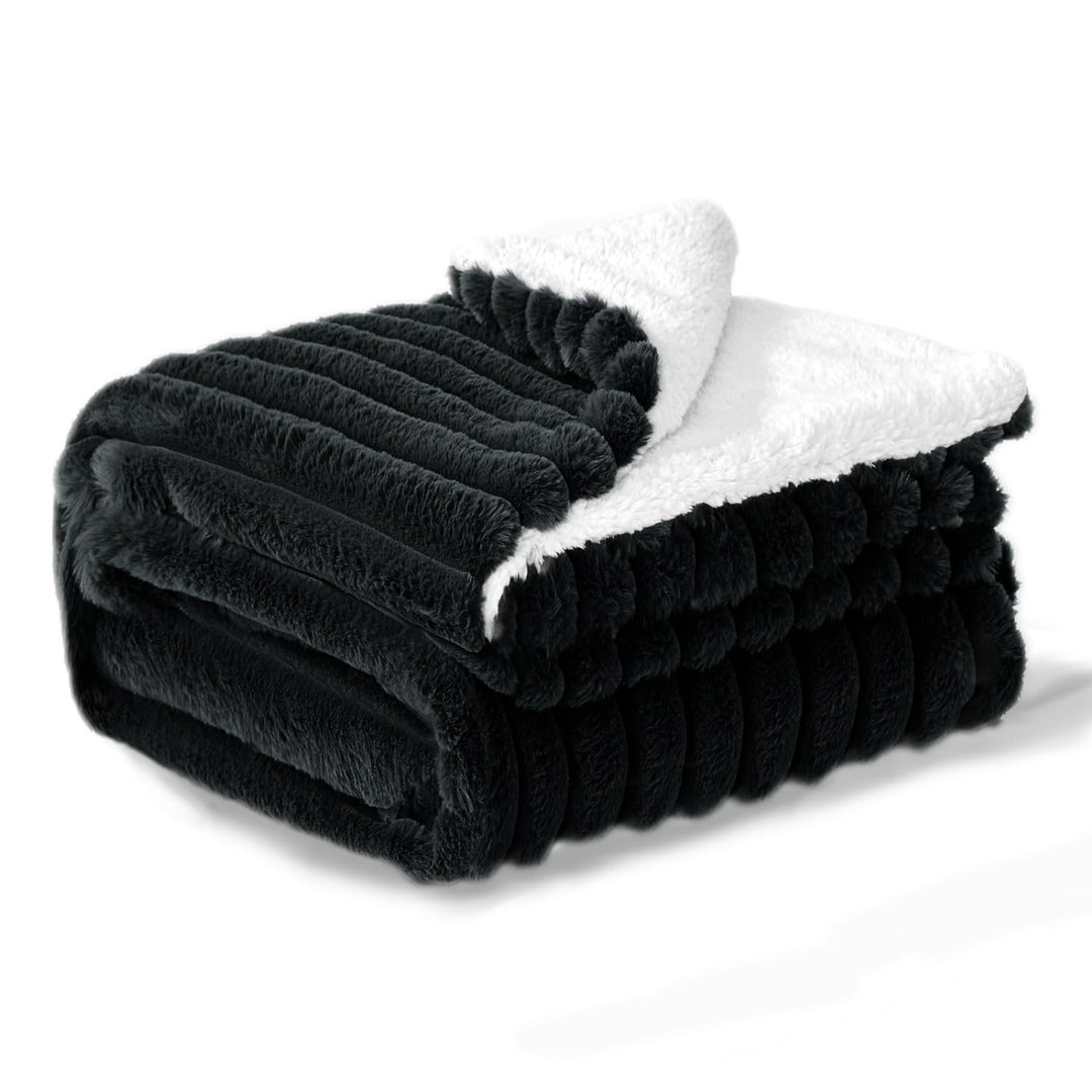 BEDELITE warme Decke Sherpa Kuscheldecke Flauschig Schwarz 150x200 | dicke Deko Fleecedecke, Cord Üb