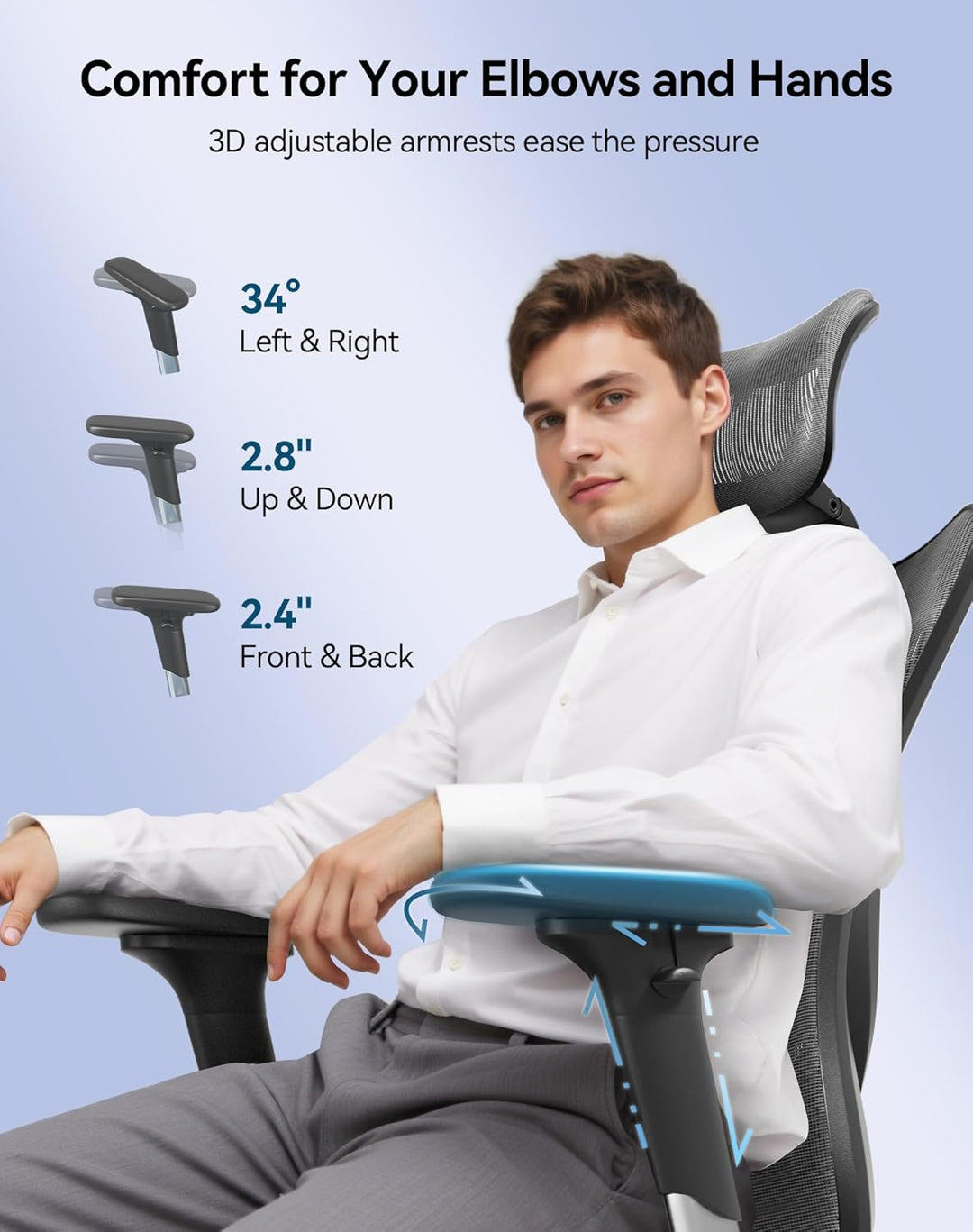 SIHOO Ergonomischer Bürostuhl, Chefsessel mit 3D verstellbare Armlehne und Lendenwirbelstütze, Hautf