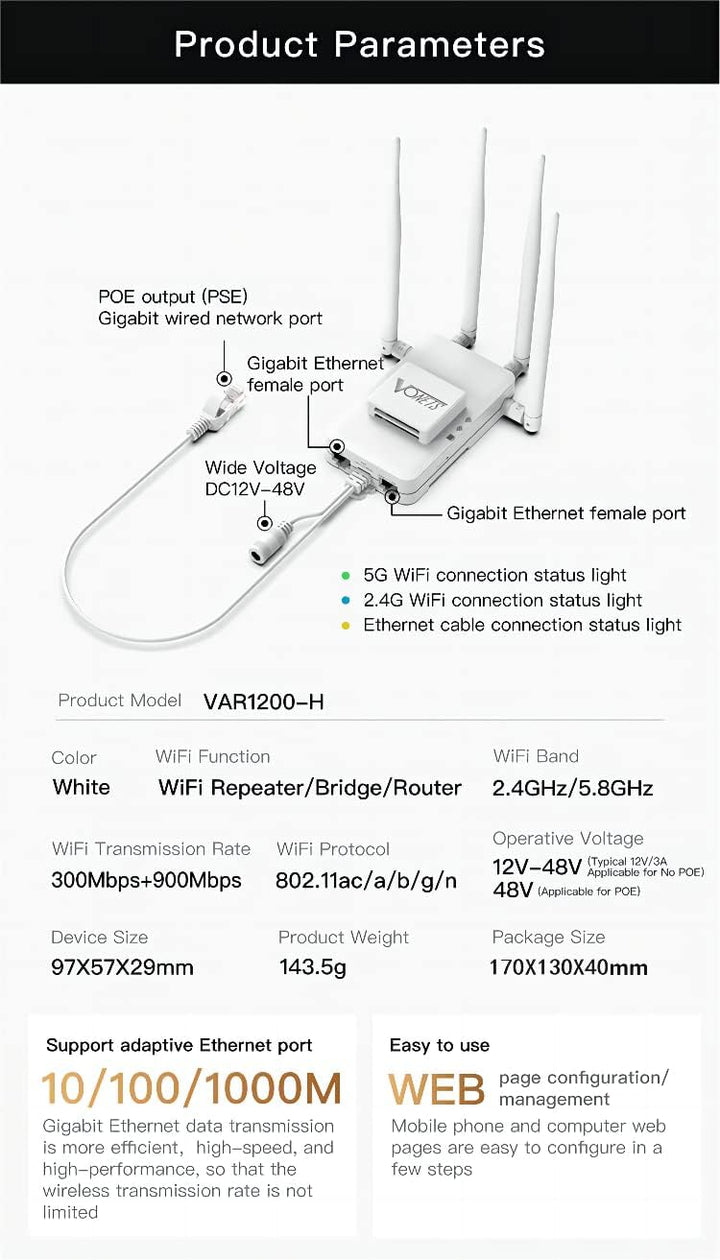 VONETS Gigabit WLAN Bridge WiFi Router Wireless Repeater/Dual Band 2.4GHz/5GHz RJ45 WiFi Ethernet Ad