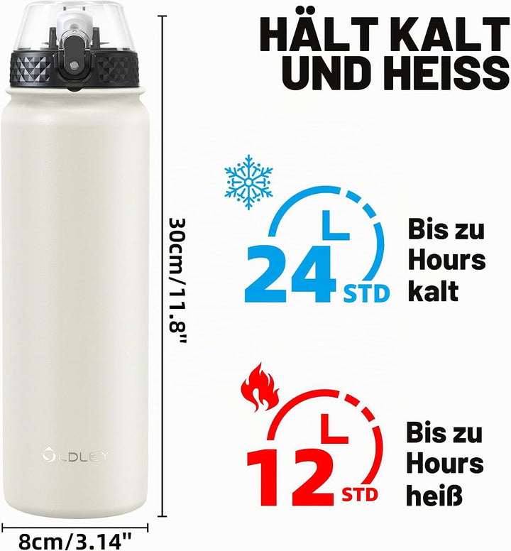OLDLEY Edelstahl Trinkflasche mit Strohhalm, 1L Isolierte Trinkflasche, Thermosflasche BPA-freie - A