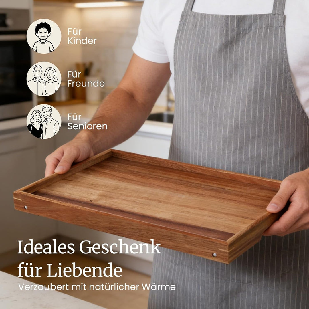 Fibogollo Betttisch aus Akazienholz mit klappbaren Beinen, Frühstückstabletts mit integrierten Griff