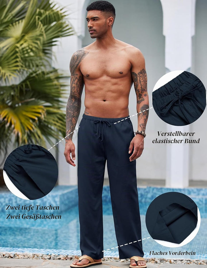 COOFANDY Leinenhose Herren mit Tunnelzug Herrenhose Leicht Sommerhose Freizeithose Einfarbig Leinen