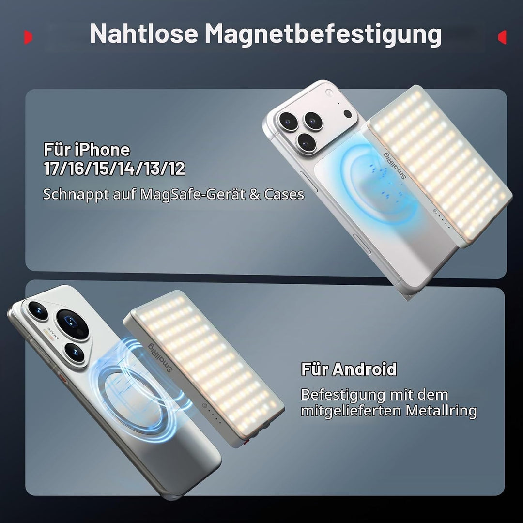 SMALLRIG M3 Magnetisches Selfie-Telefon-LED-Videolicht mit Clip, 120 LEDs 2000mAh Wiederaufladbar, 2