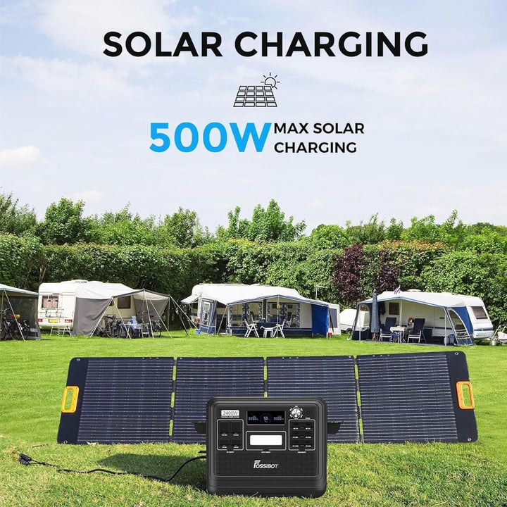 FOSSIBOT F2400 Solargenerator, Tragbare Powerstation 2048Wh LiFePO4 Batterie-Backup mit 2400W AC Aus