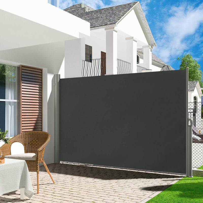 LARMNEE Alu-Seitenmarkise, ausziehbar, 200 x 500 cm, Sichtschutz, Sonnenschutz, Blickdicht, Seitenro