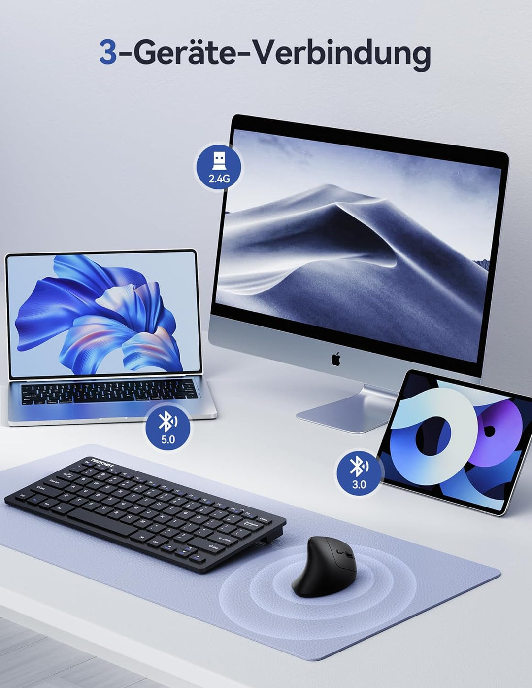 TECKNET Ergonomische Bluetooth Maus, 57g Leicht Wiederaufladbar Kabellose Vertikale Maus (BT 5.0/3.0