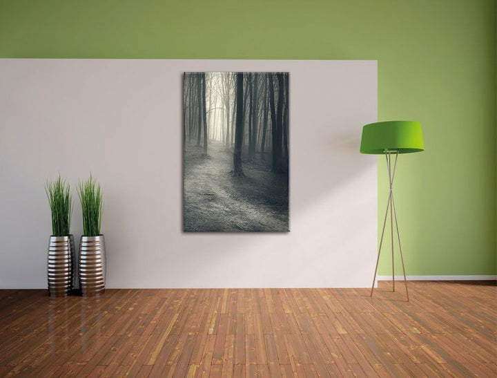 Pixxprint Düstere Landschaft schwarz weiss, Format: 100x70 auf Leinwand, 100x70