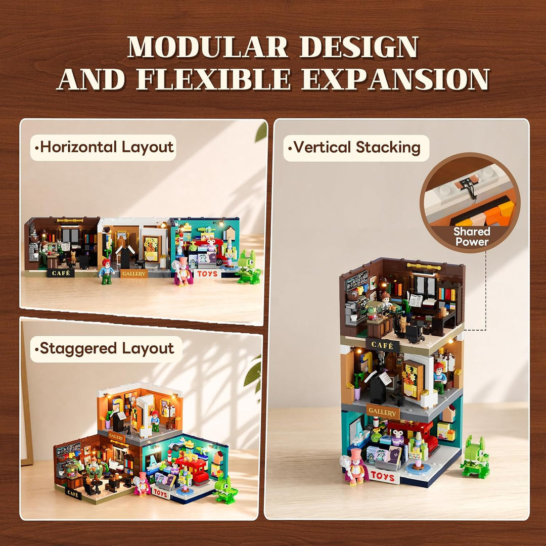 Lumibricks Book-Café Beleuchtetes Klemmbaustein-Set | Lumibricks Book-Café Beleuchtetes Klemmbaustei