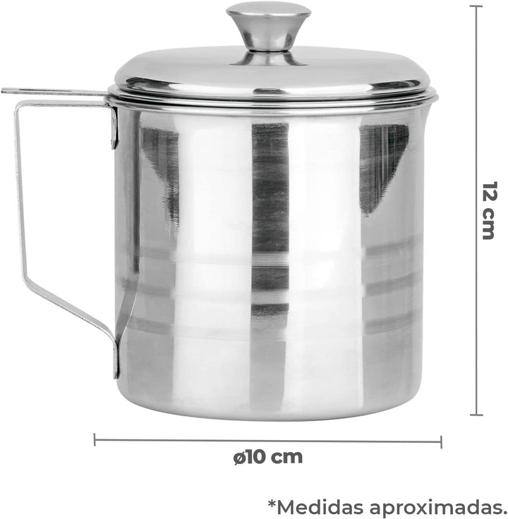 TIENDA EURASIA - Fettpfanne mit feinmaschigem Filter, Ø 10 cm, Fassungsvermögen 800 ml, Edelstahl, B