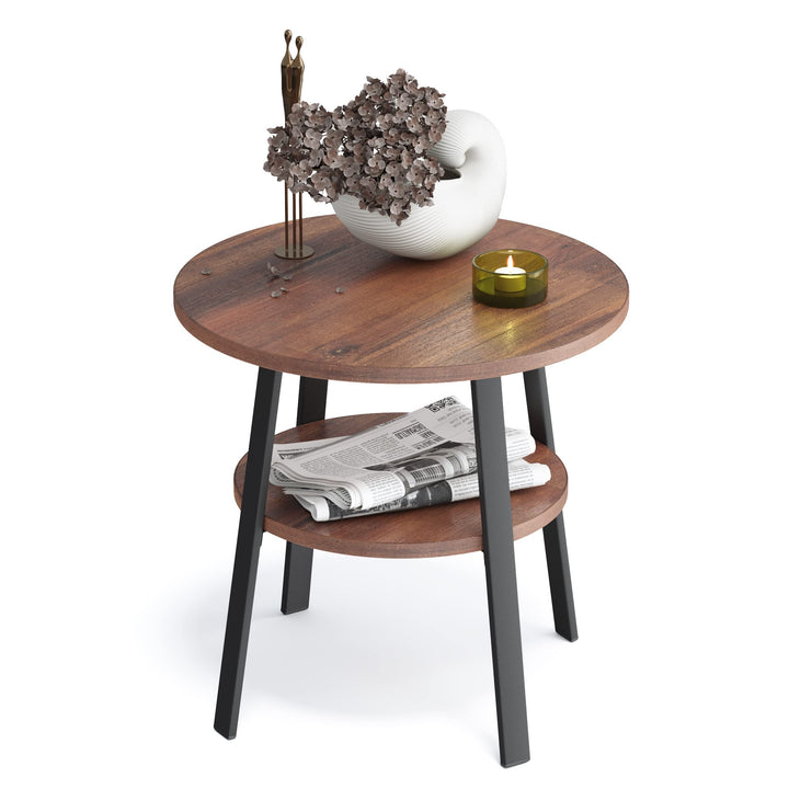 Stardis Beistelltisch rund stabiles Metallgestell/Holz Ø43xH 44 cm, 2 Ablagen Nachttisch Couchtisch