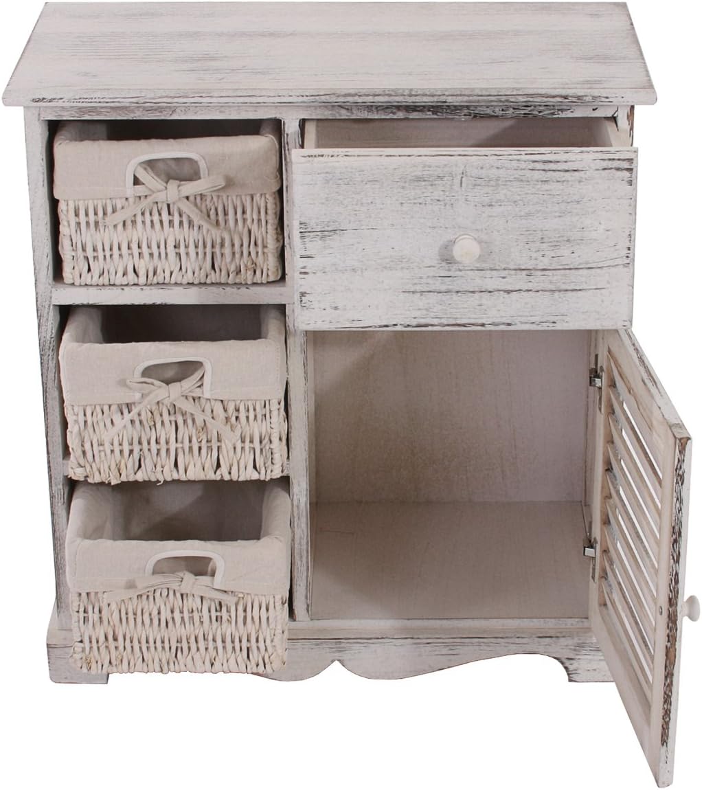 Mendler Kommode Schrank mit 3 Körben 63x60x30cm, Shabby-Look, Vintage - weiss
