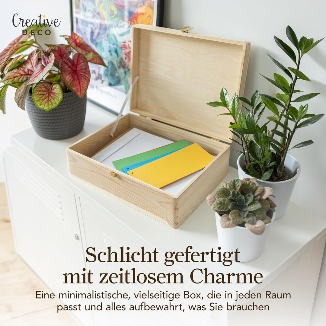 Creative Deco XL Grosse Holzkiste mit Deckel und Schloss | 40x30x14 cm (+/-1cm) | Erinnerungsbox Bab