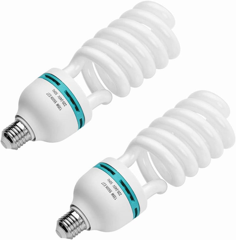 Andoer 2 x Fotolampe 135W 220V, 5500K CRI90 Tageslicht Spirallampe, Energiesparlampe E27 Birne für F