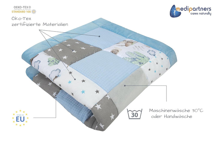 Medi Partners Krabbeldecke 100% Baumwolle 100x100cm multifunktional Dick Weich Spielmatte Baby Laufg